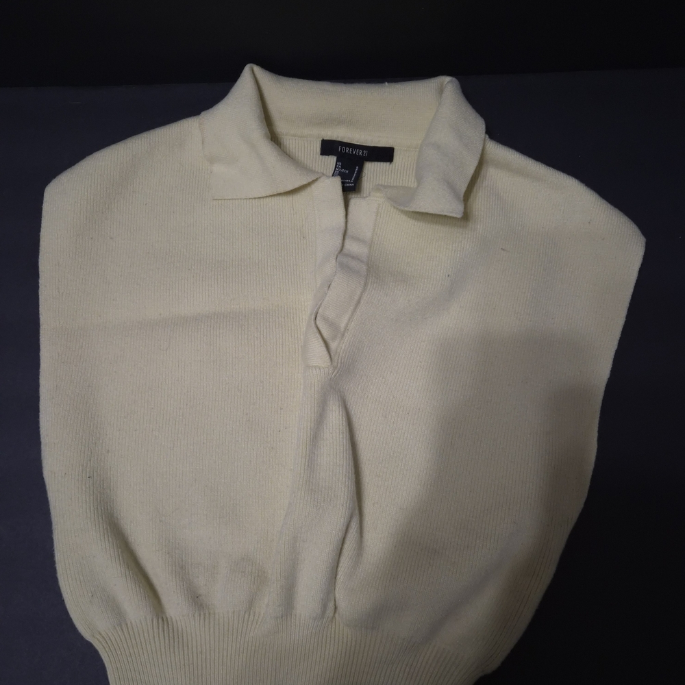Forever 21 Pale Yellow Knit Polo Top